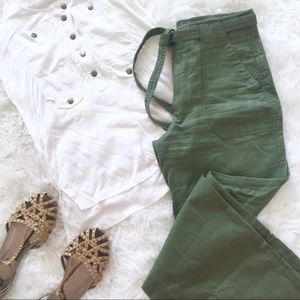 GAP Olive Drawstring Linen Pants